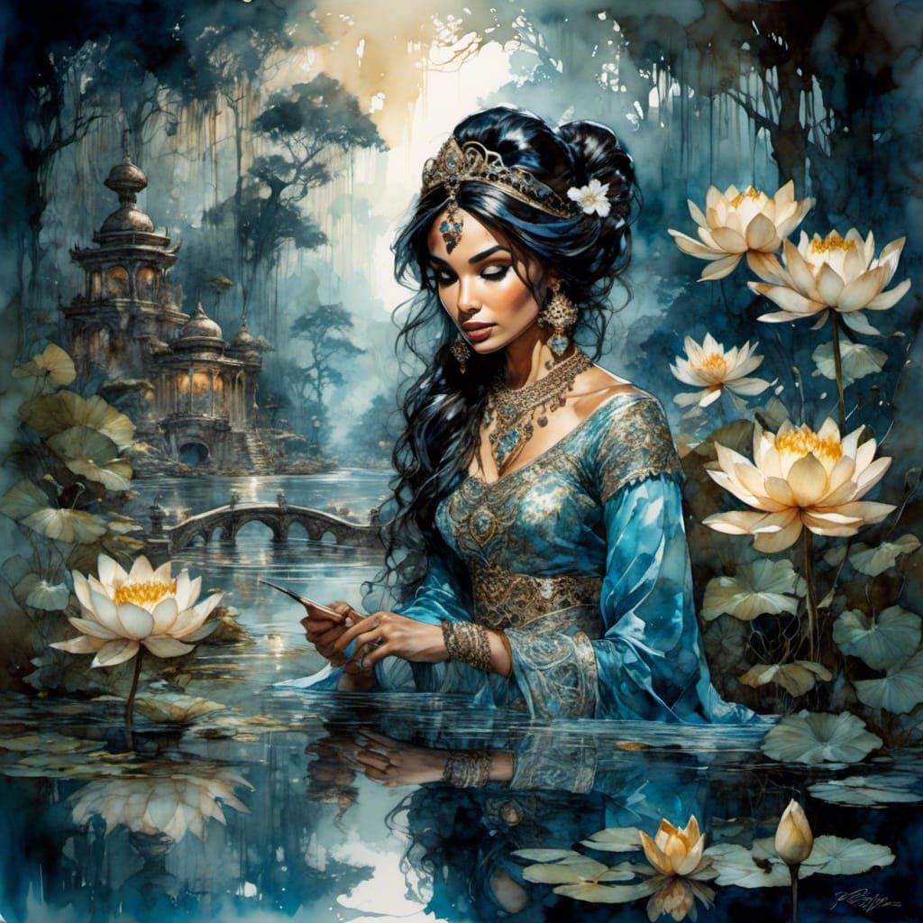 Jasmine and Raja in Watercolor Dark Fantasy