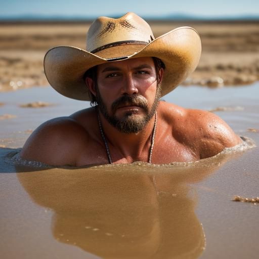 Cowboy's Perilous Descent into Quicksand: Professional Photo...