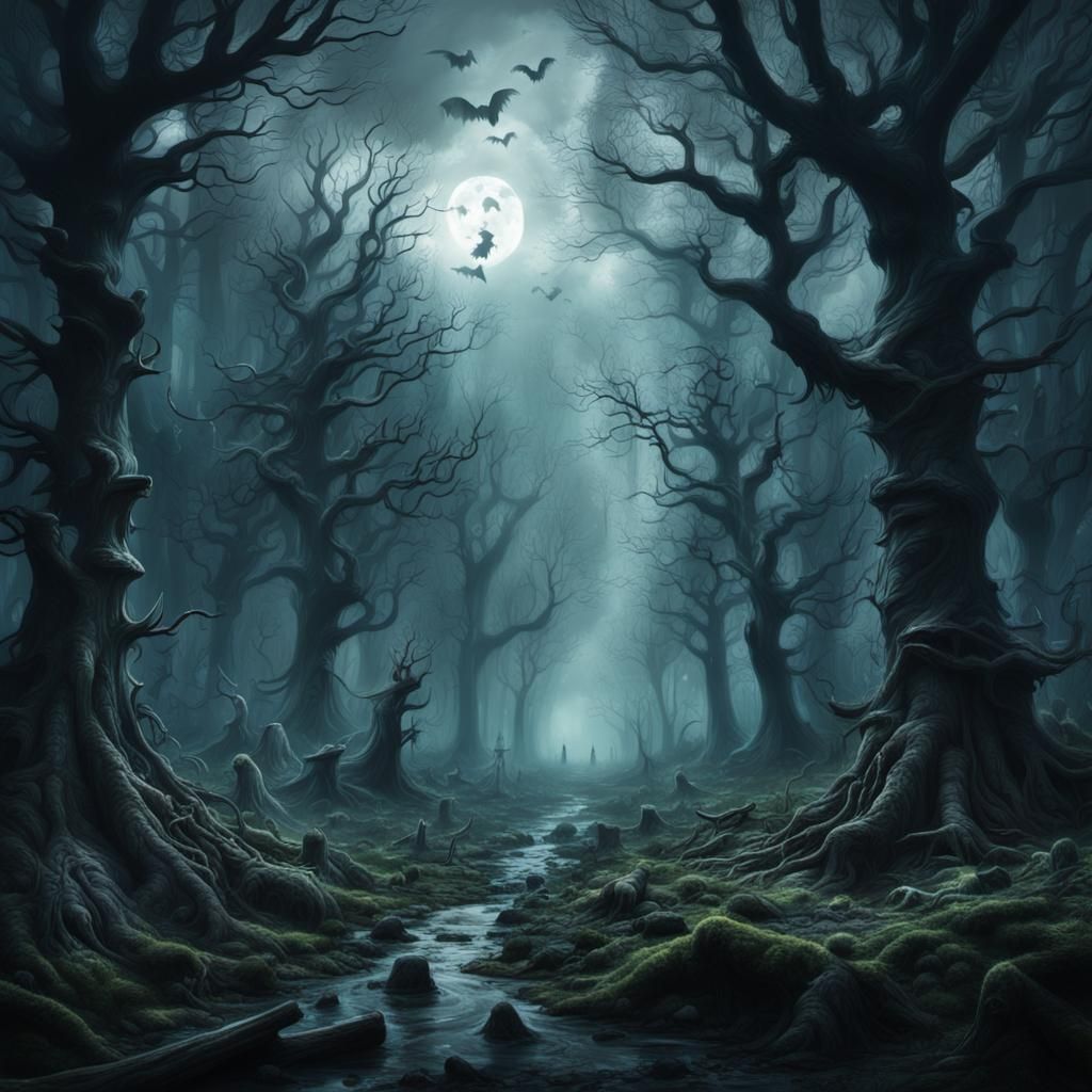 Ghosts in Spooky Forest: Digital Matte Painting