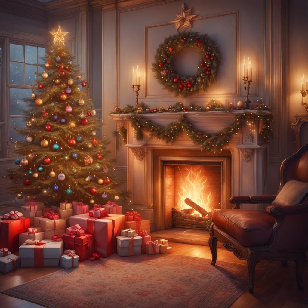 Aesthetic Christmas Tree Scene in Hyperdetailed Lighting
