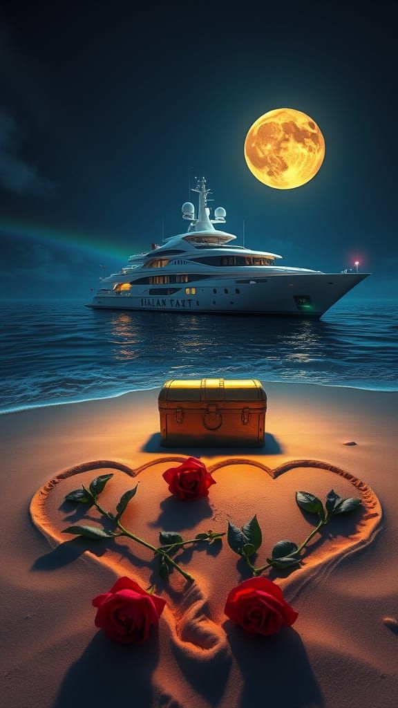 Luxury Yacht at Night: Photorealistic Digital Painting