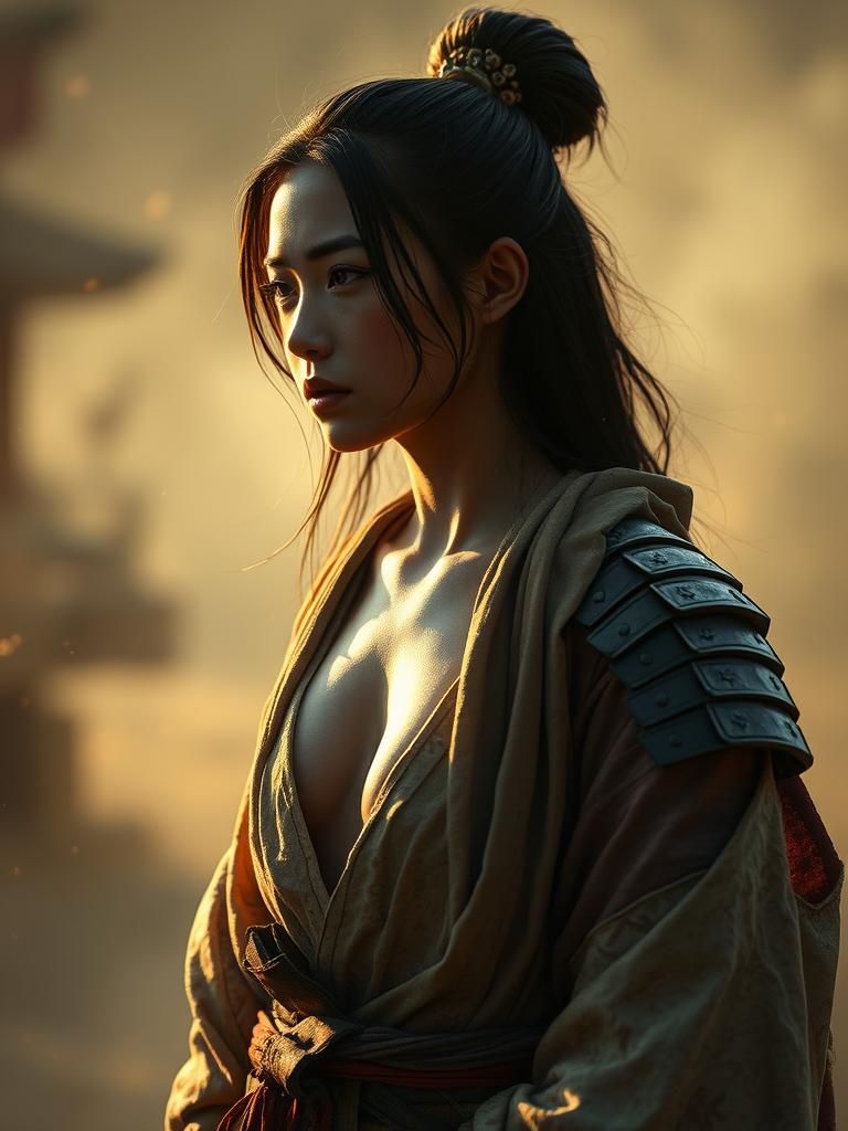 Japanese Samurai Geisha in Golden Hour Lighting