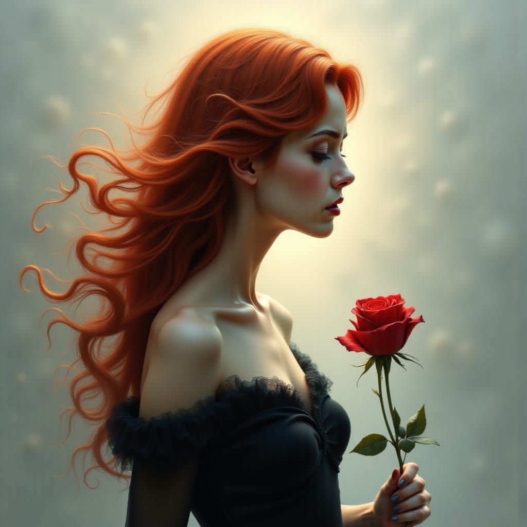 Surreal Portrait of a Woman with Red Rose