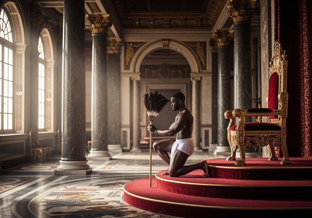 Servant with Feather Fan in Ancient Rome Palace