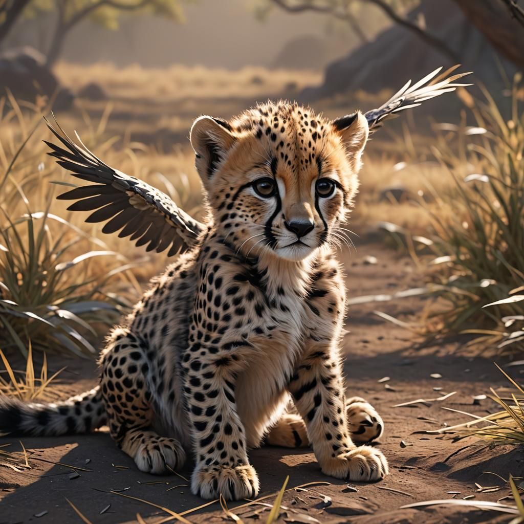 Winged Cheetah Cub: Detailed 3D Anime Art