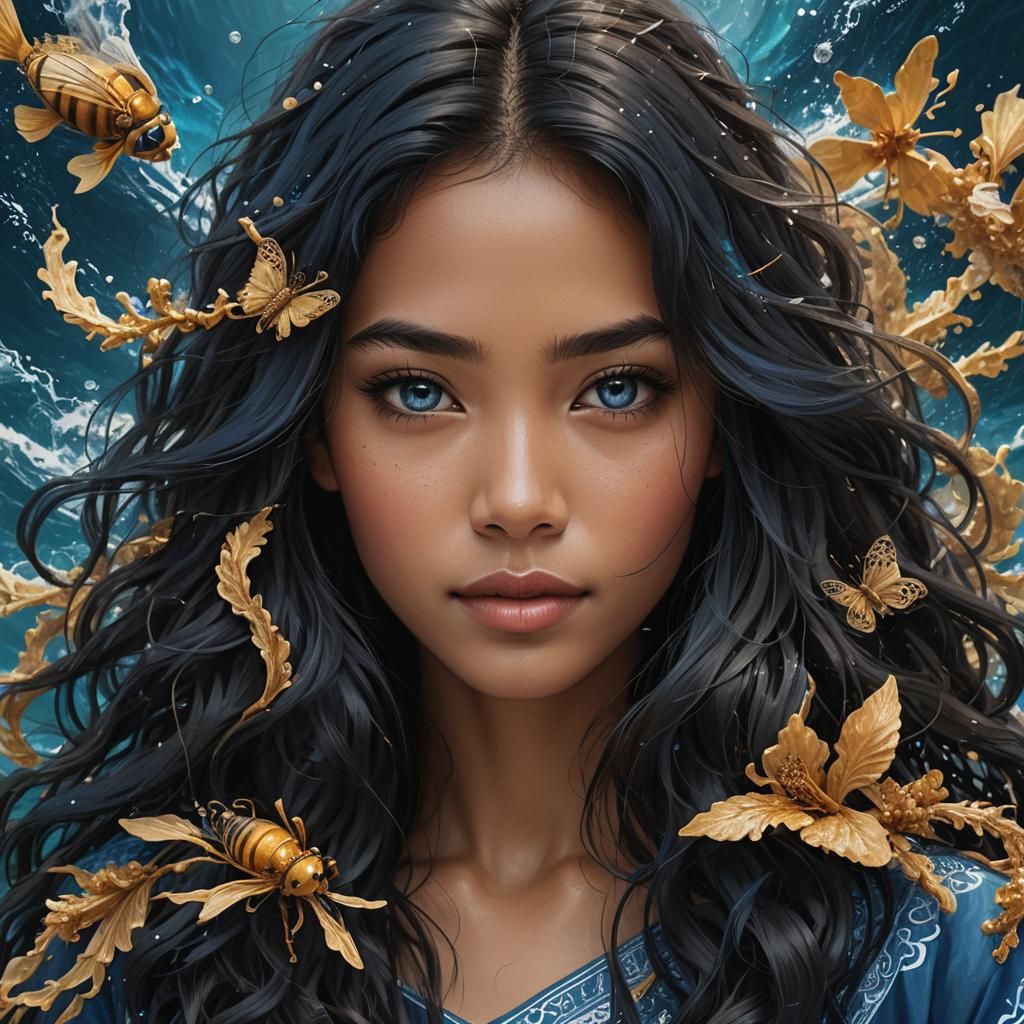 Filipina Girl with Blue Eyes, Digital Portrait