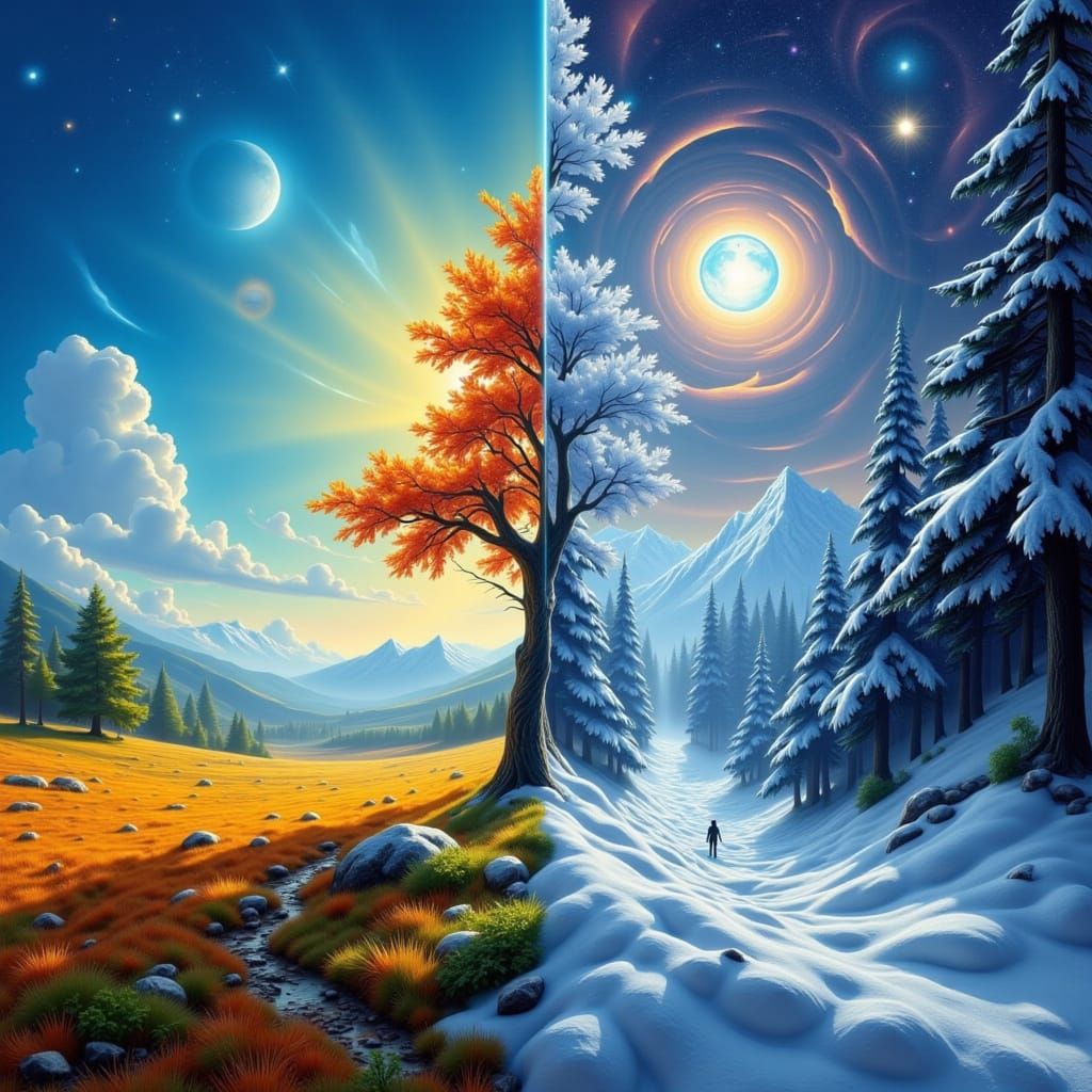 Summer Day Meets Winter Night Matte Painting