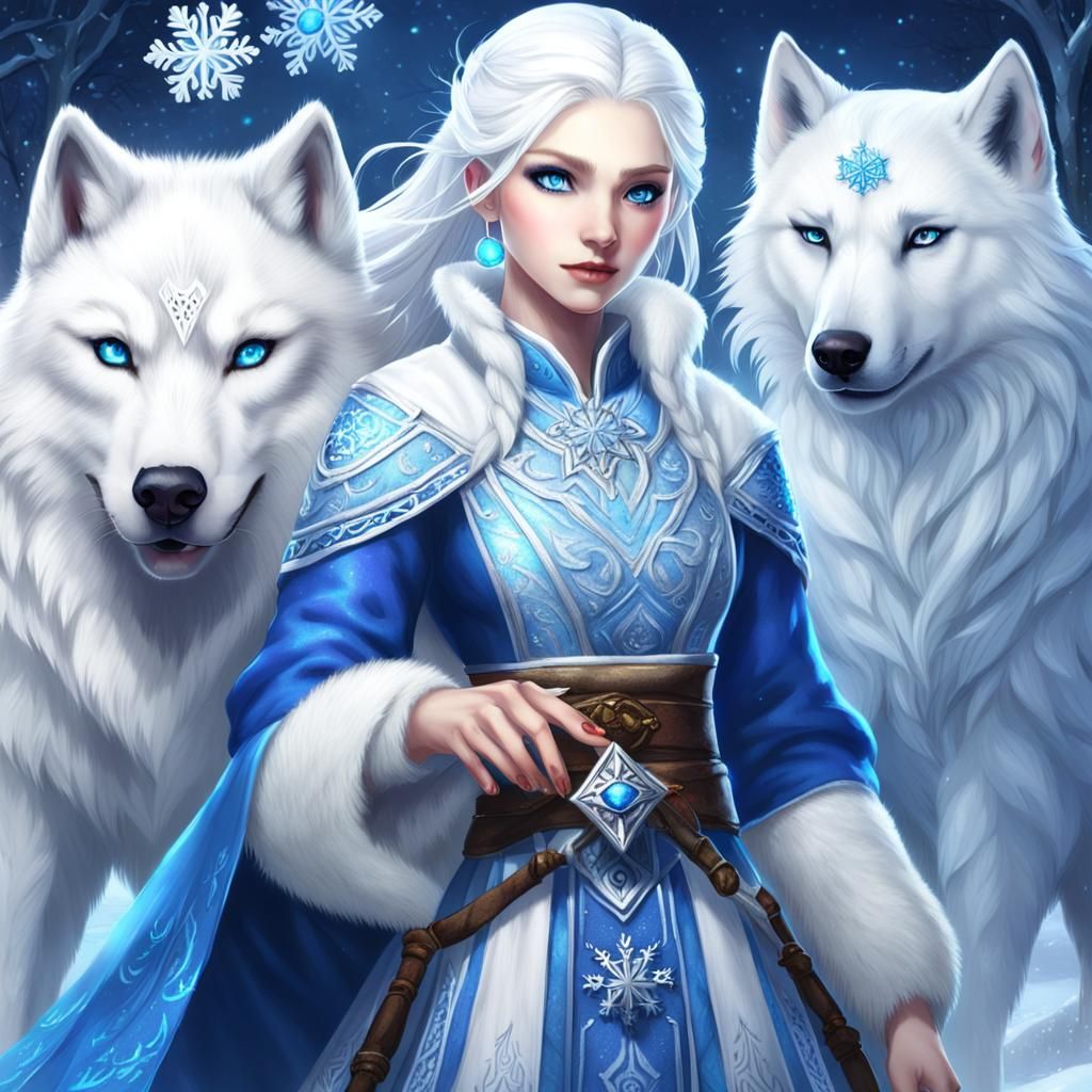 Ice Mage with White Wolf Companion