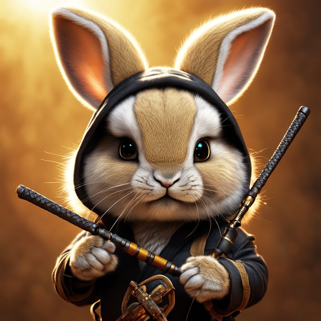 Baby Ninja Bunny in Hyper-Realistic Digital Art