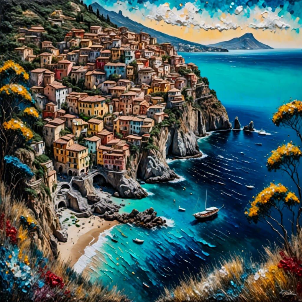 Sorrento Seascape: Impasto Oil Painting