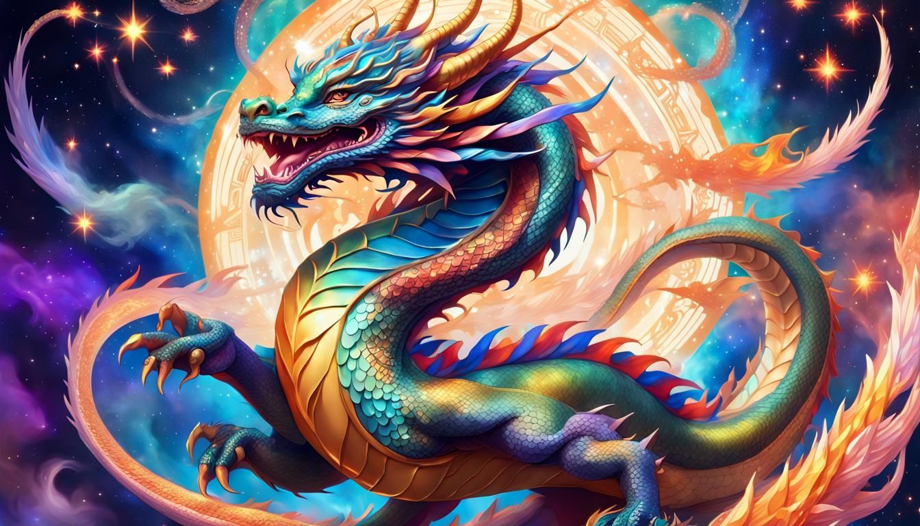 Celestial Dragon Goddess in Cosmic Flight