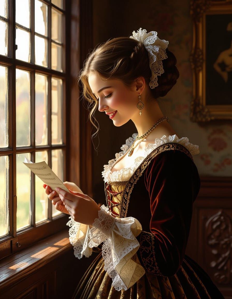 Woman Reading a Letter in Warm Sunlight