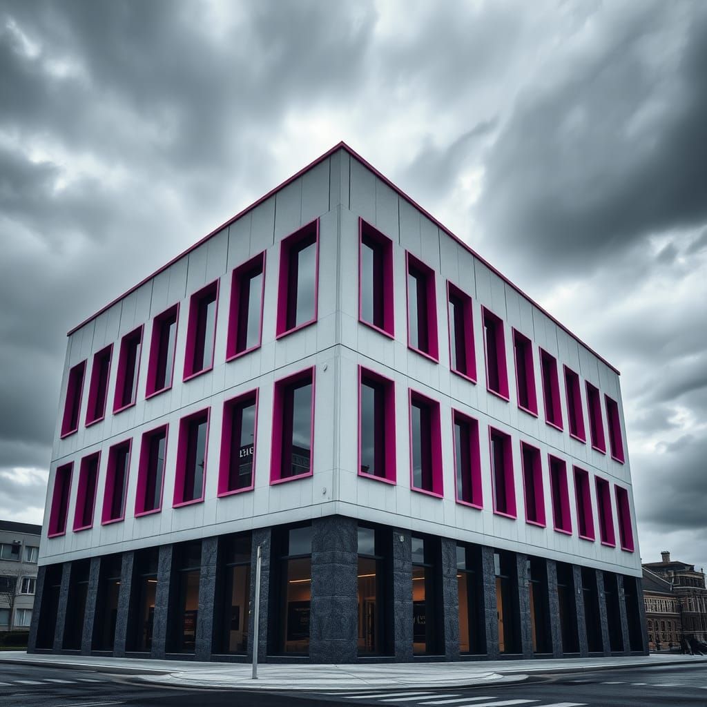 Modern Pink Office Building in Hyperrealistic HDR