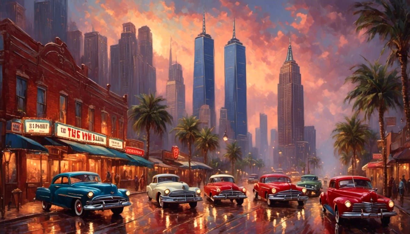 Twin Towers in Retro Rockabilly Style