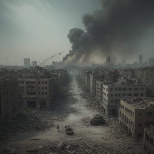 War-Torn Cityscape in Cinematic Ruin