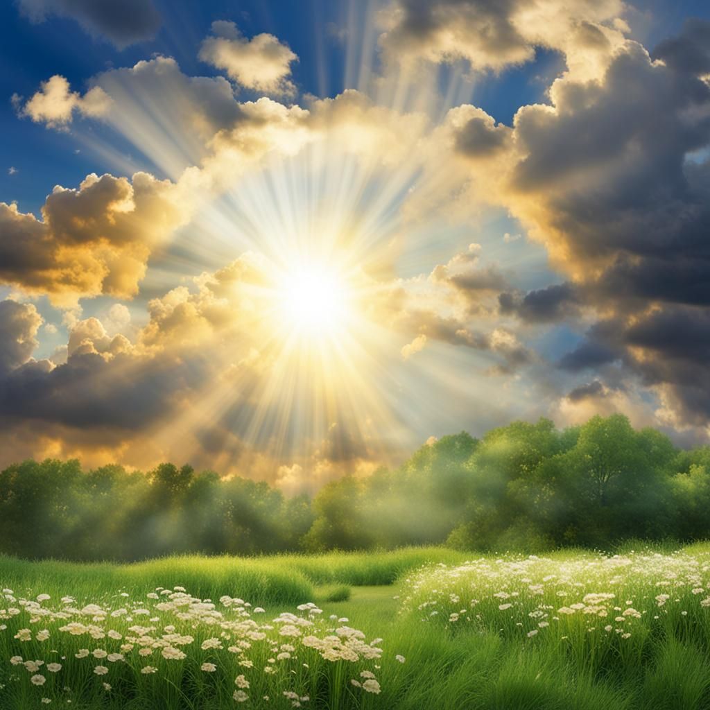 Divine Sunshine Beams Through Holy Clouds