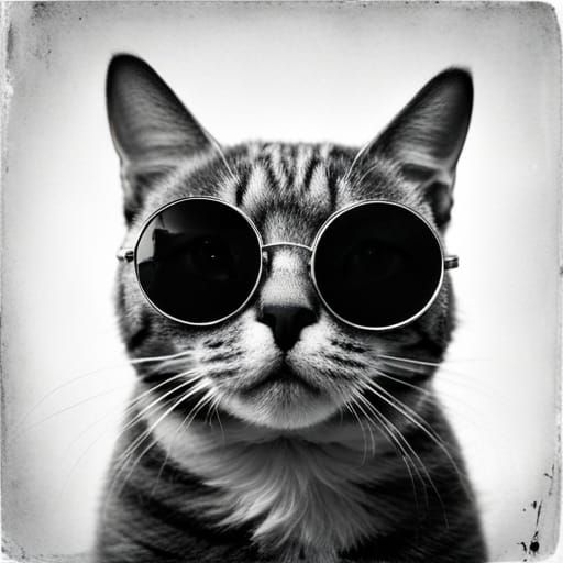 Cool Cat in Sunglasses: Vintage Black and White Photo