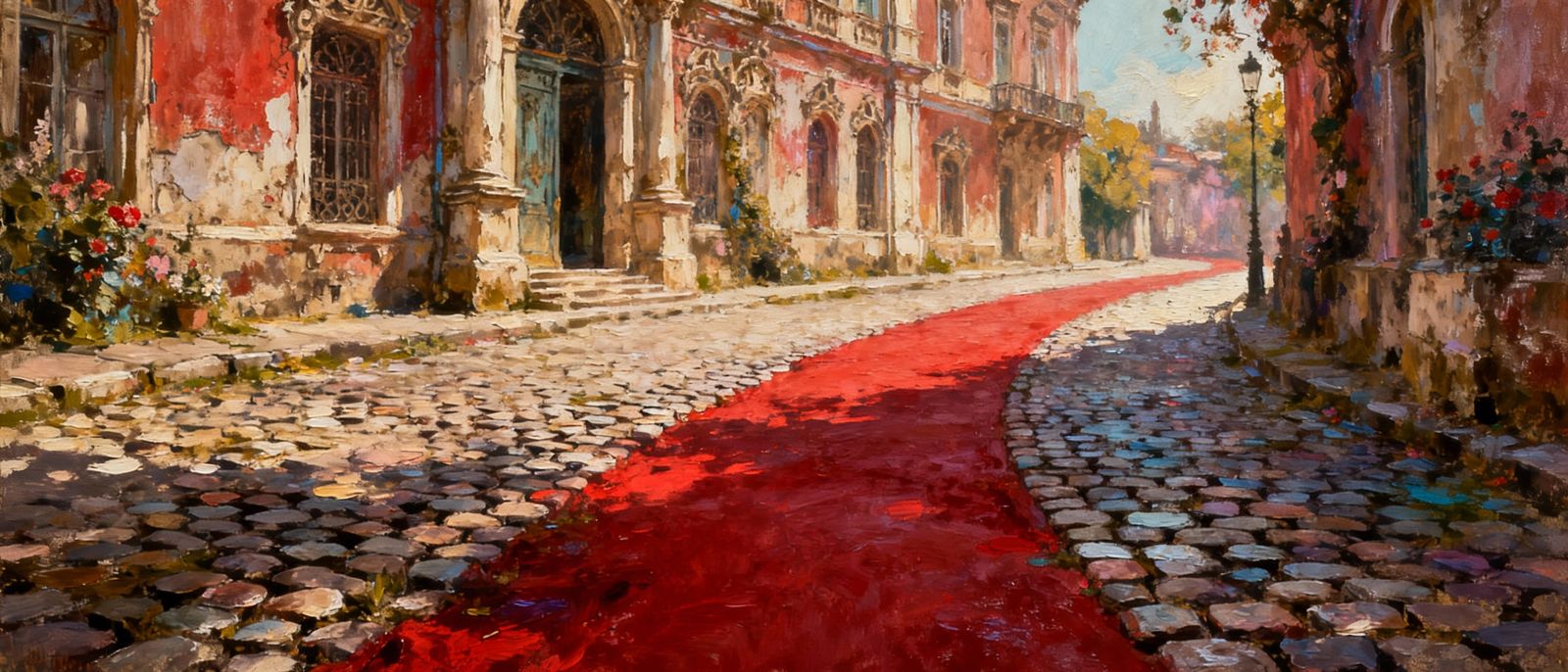 Romantic Cobblestone Path in Aged, Dreamy Architecture