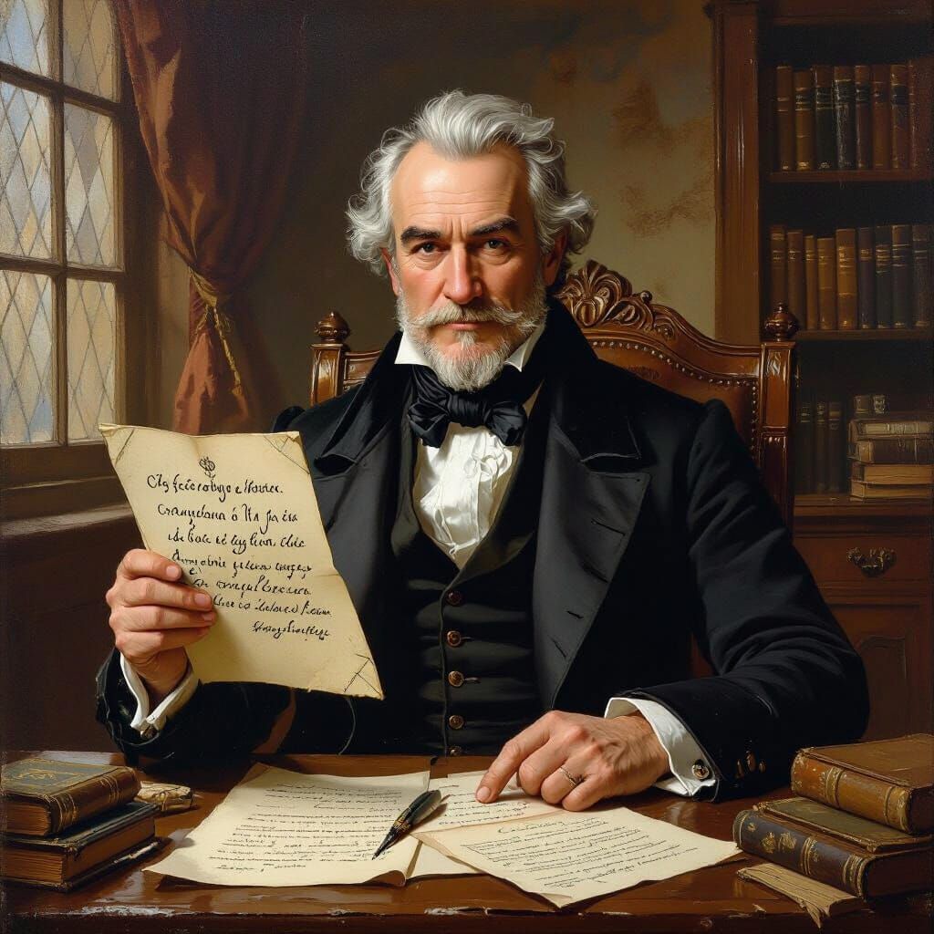 Demonic Realtor with Cabalistic Letter in Candlelight