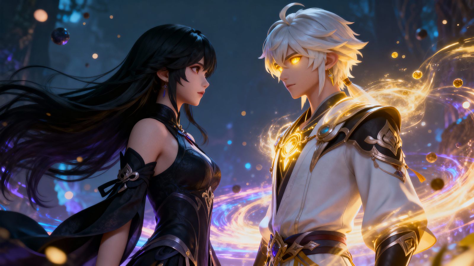 Dark Lady and Light Man in 3D Anime Art Style