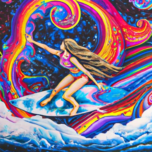 Surfer Girl Rides a Wave in Space