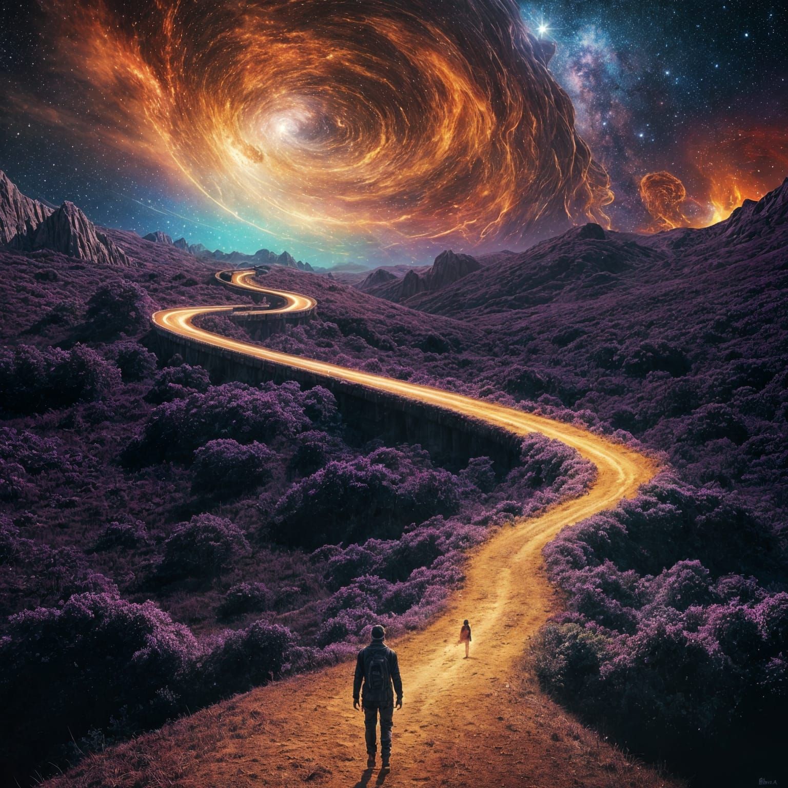 Winding Path to a Galaxy in Surreal Style