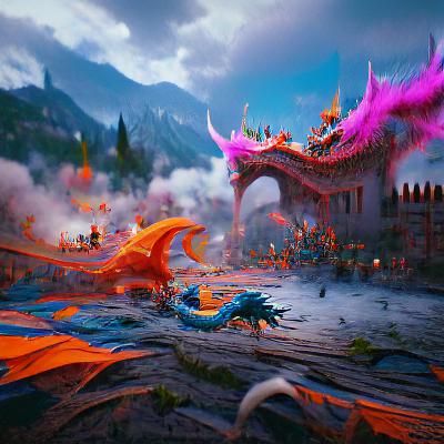 Epic Dragon Monster Battle: Detailed Matte Painting