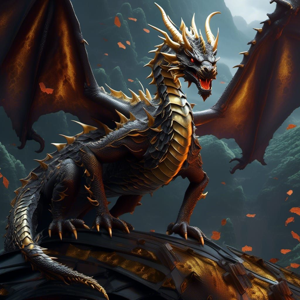 Dragon with Iridescent Scales in Dark Fantasy Art