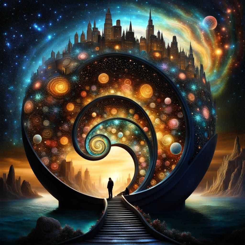 Surreal Galaxy Rose Portal with Bioluminescent Crystals