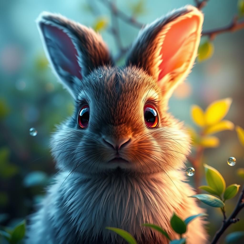 Realistic Rabbit with Shimmering Eyes in Fantasy Style