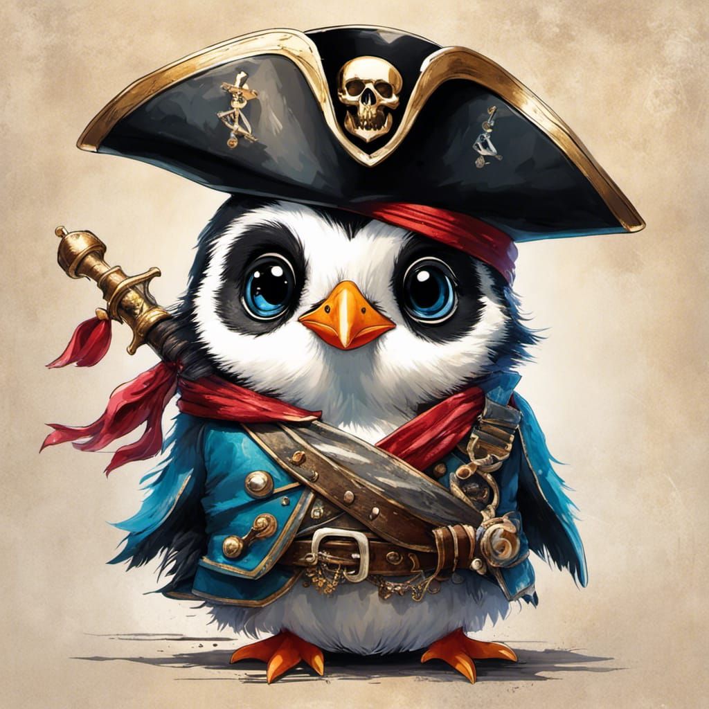 Chibi Penguin Pirate Adventure Illustration