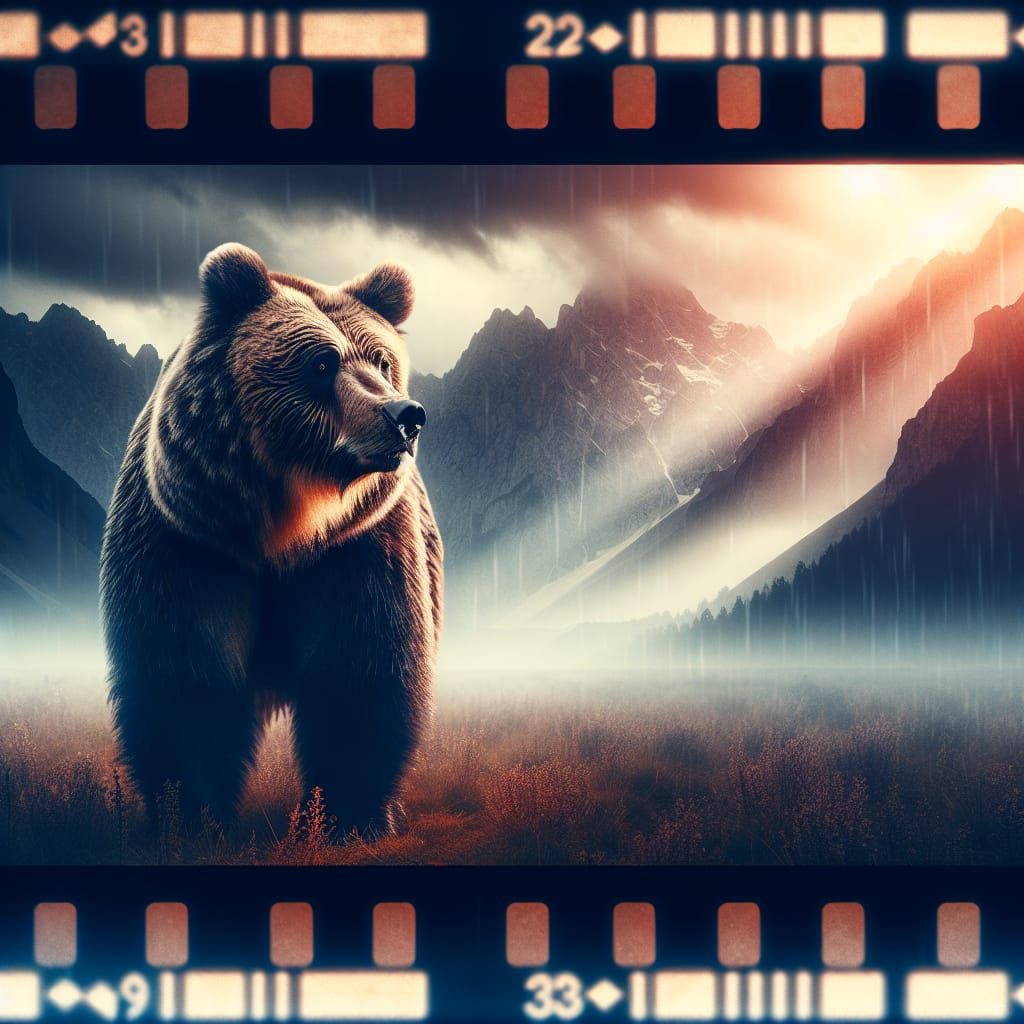 Cinematic Bear Image with Film Grain Effect