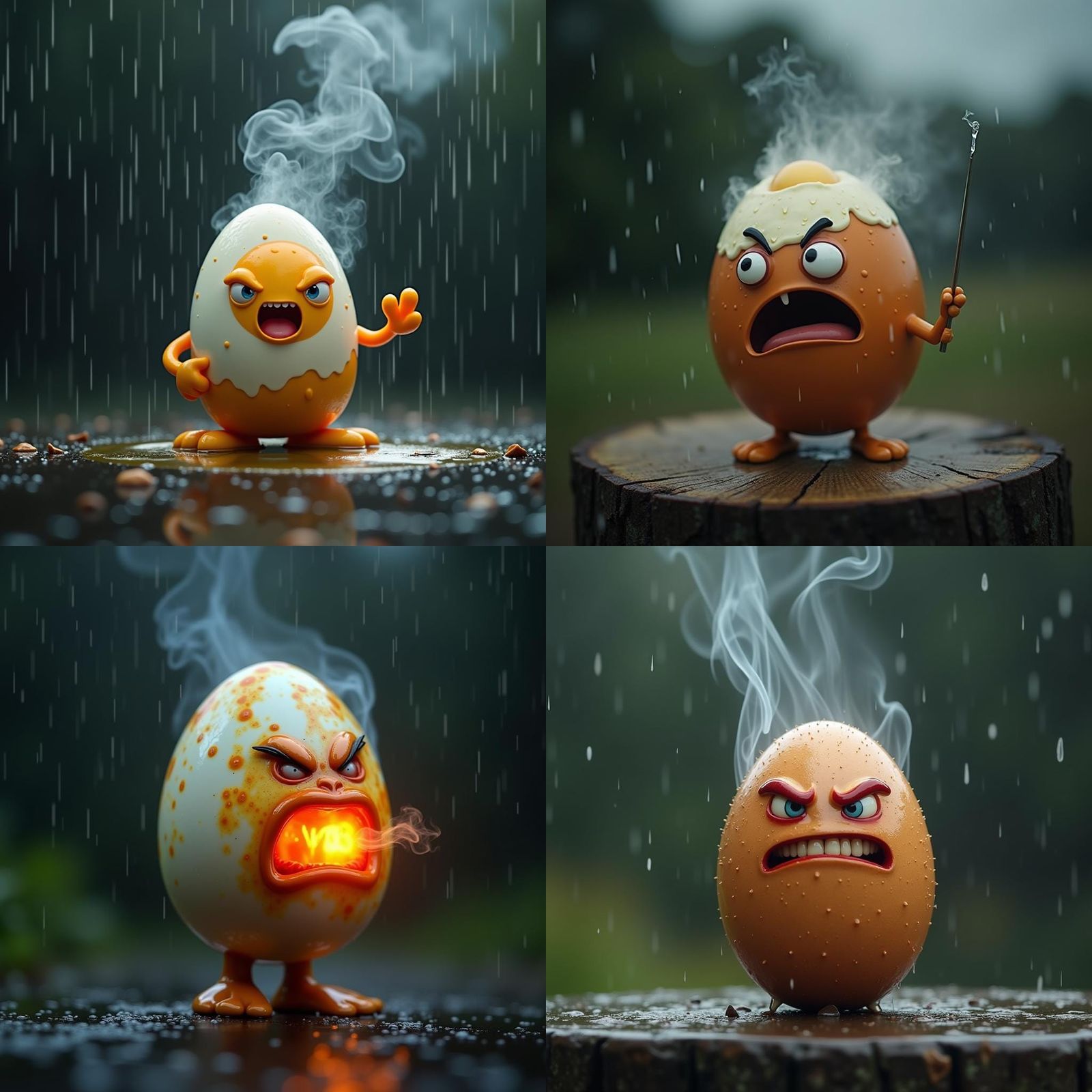 Smoking Angry Egg on Rainy Vacation