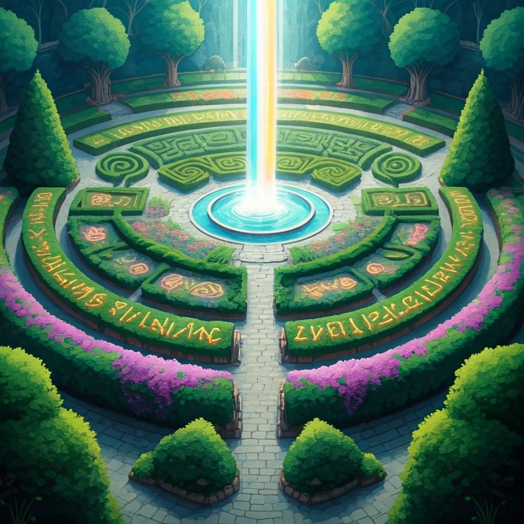 Magical Mandala Garden from Above in Watercolor Style