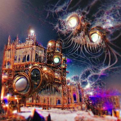 Steampunk Cathedral with Cosmic Horror Elements