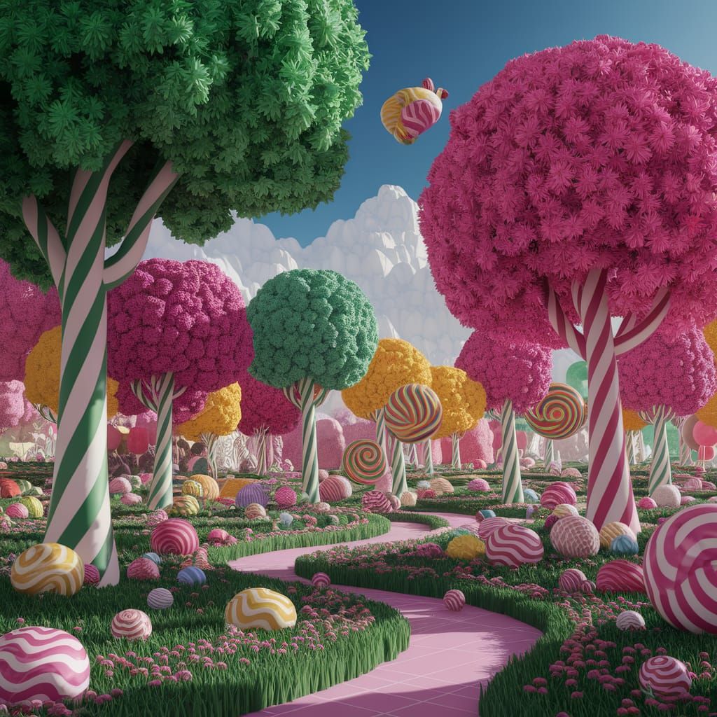 Whimsical Candy Forest in Hyperrealistic Style
