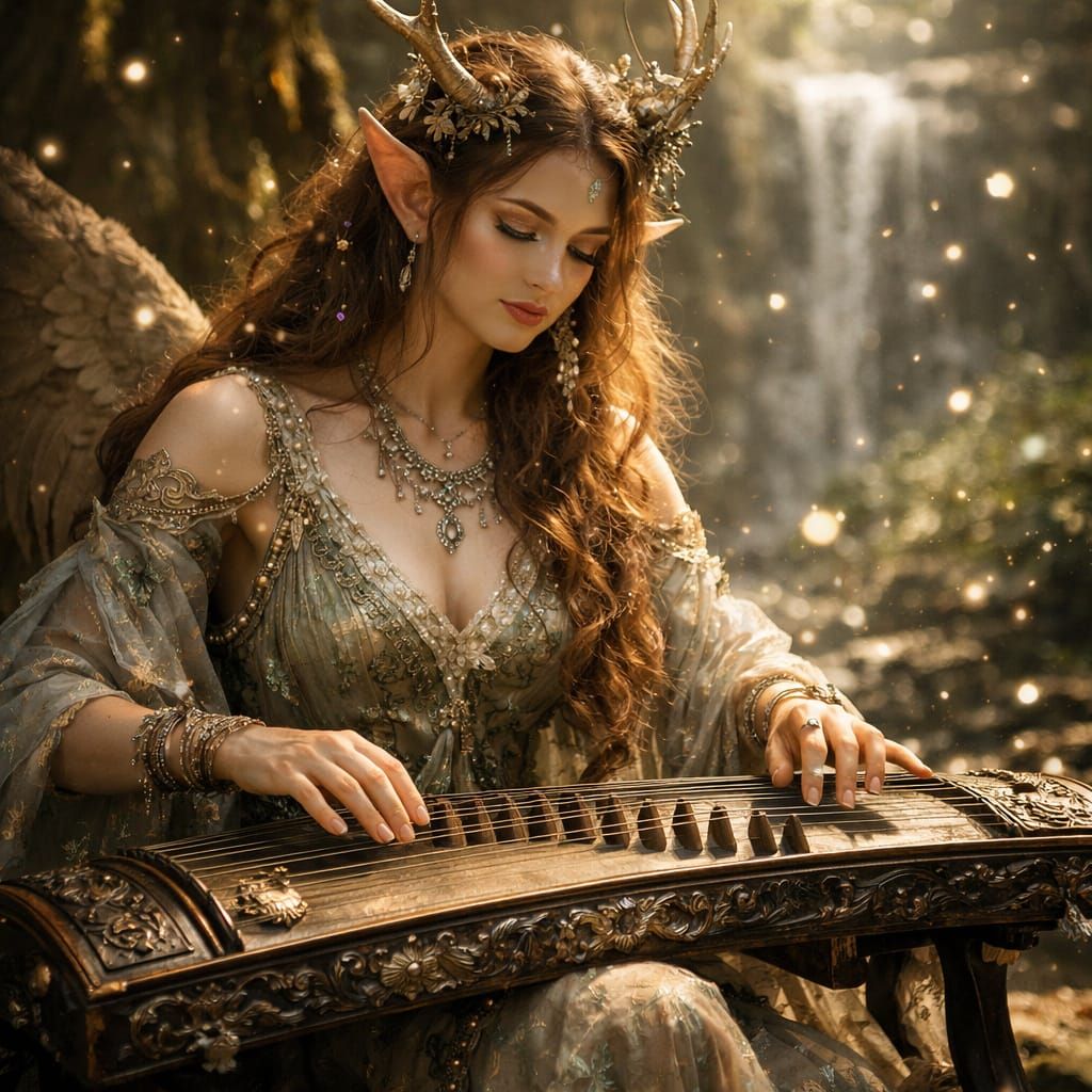 Mythical Being Plays Traditional Instrument in Fantasy Photo...