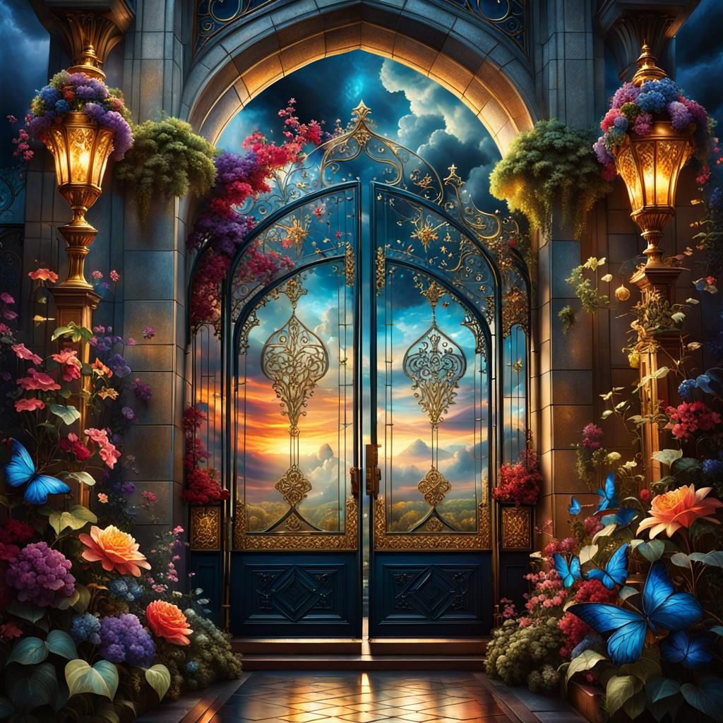 Epic Stained Glass Gates to Fantasy Kingdom