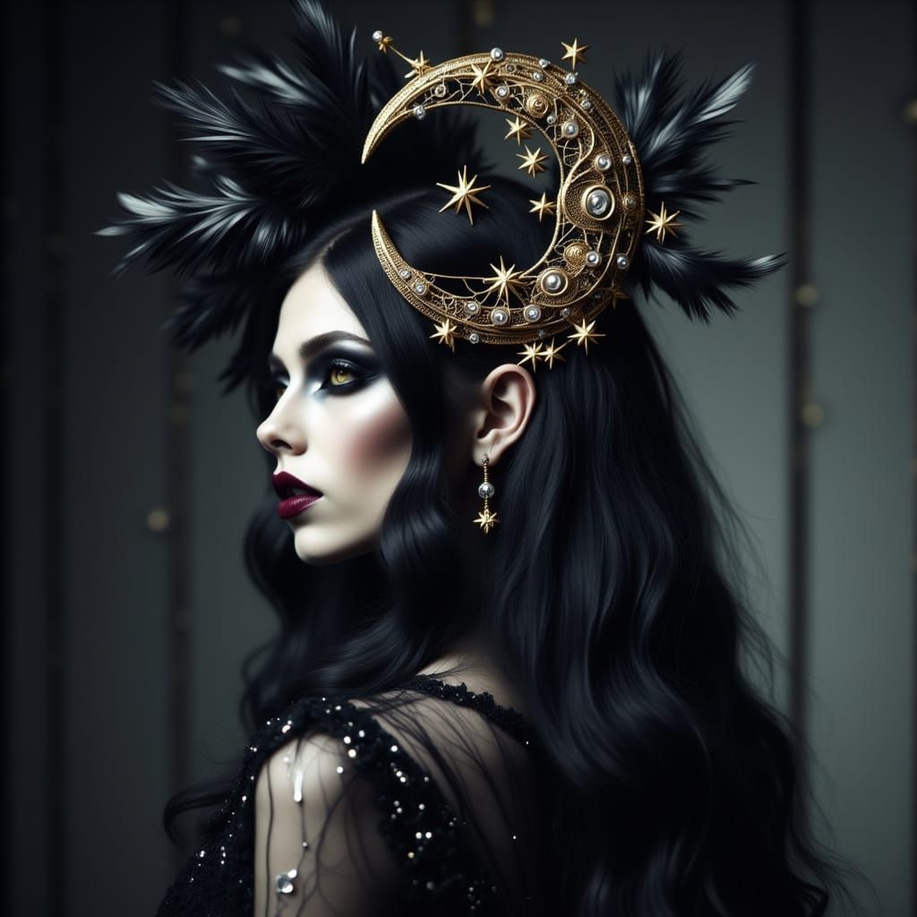 Hauntingly Beautiful Gothic Goddess in Elegant Shadows