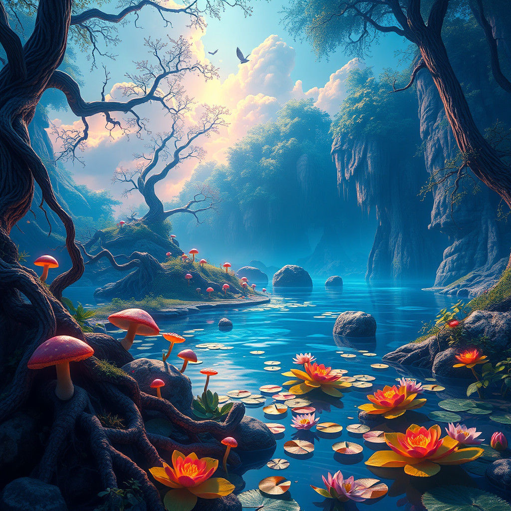 Enchanted Blueberry Bay: A Fantasy Matte Painting