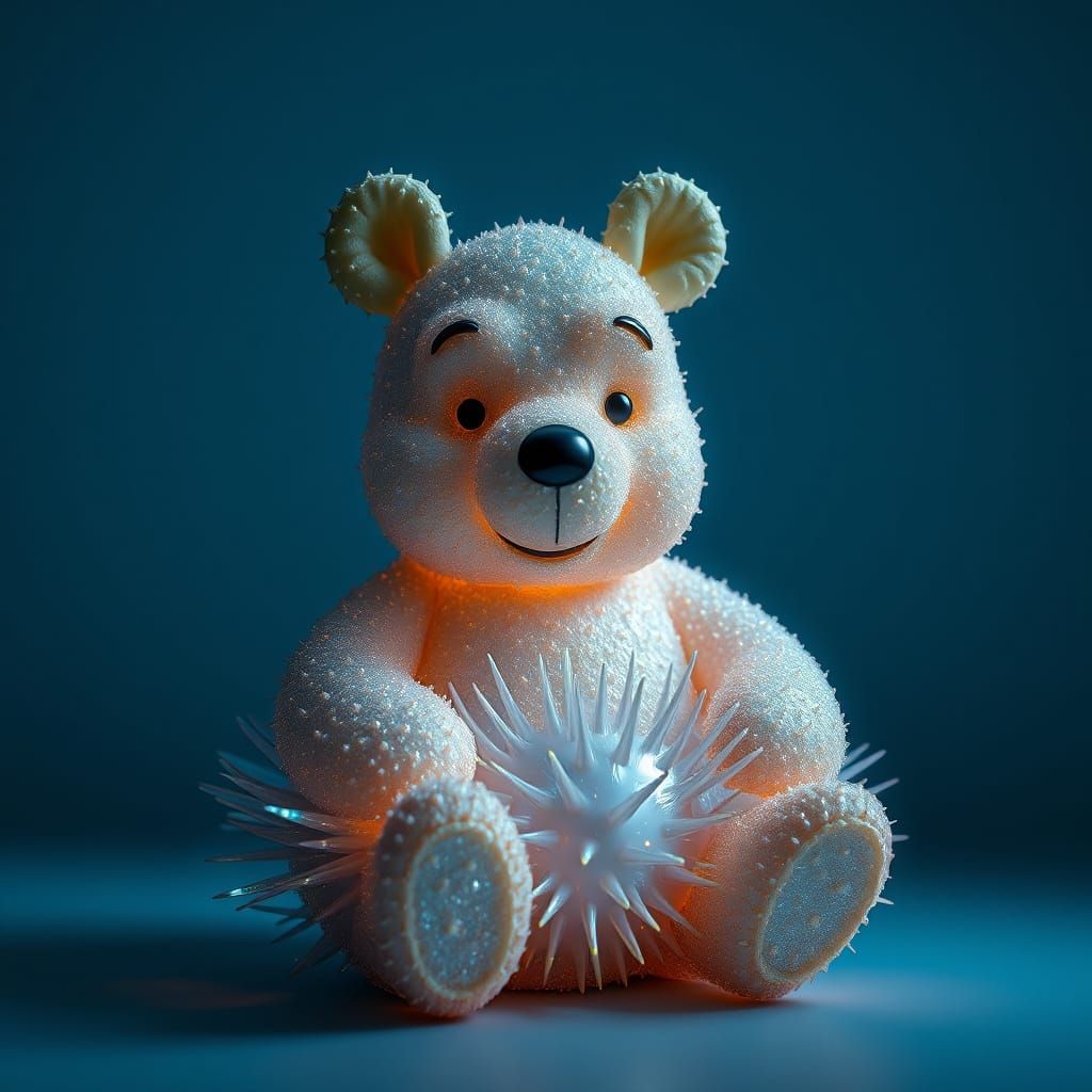Surreal Winnie the Pooh in Iridescent Sea Urchin Sculpture