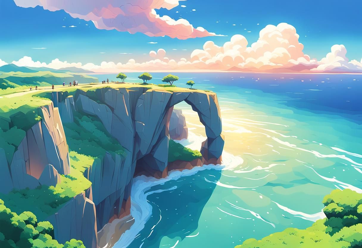 Manzamo Rock Formation in Anime Style