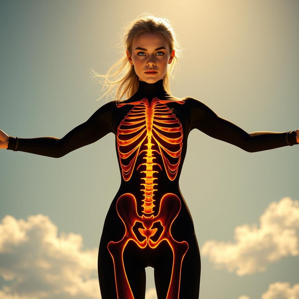 Woman in Skeleton Suit: Art Nouveau Digital Portrait