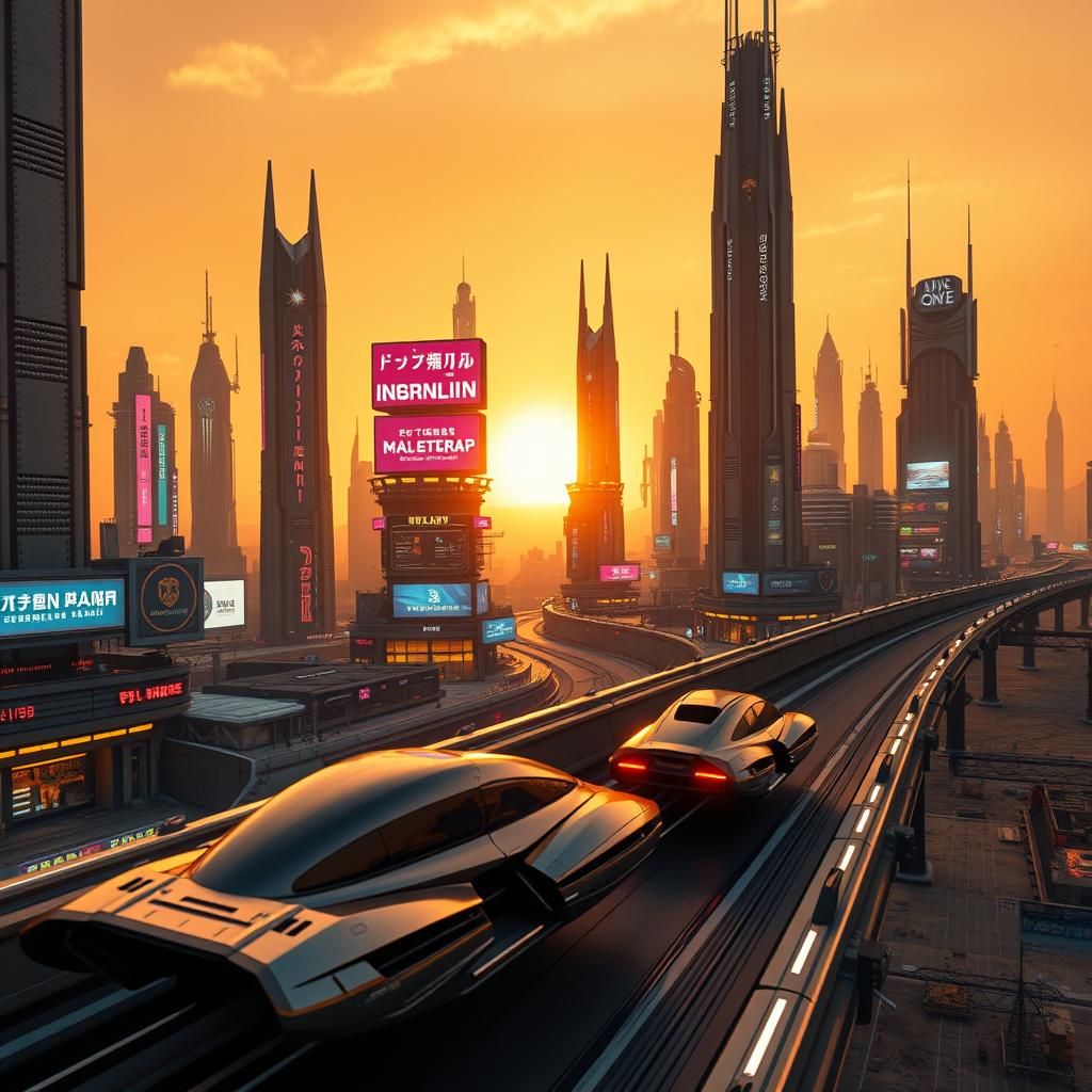 Futuristic Alien City on Mars at Sunset