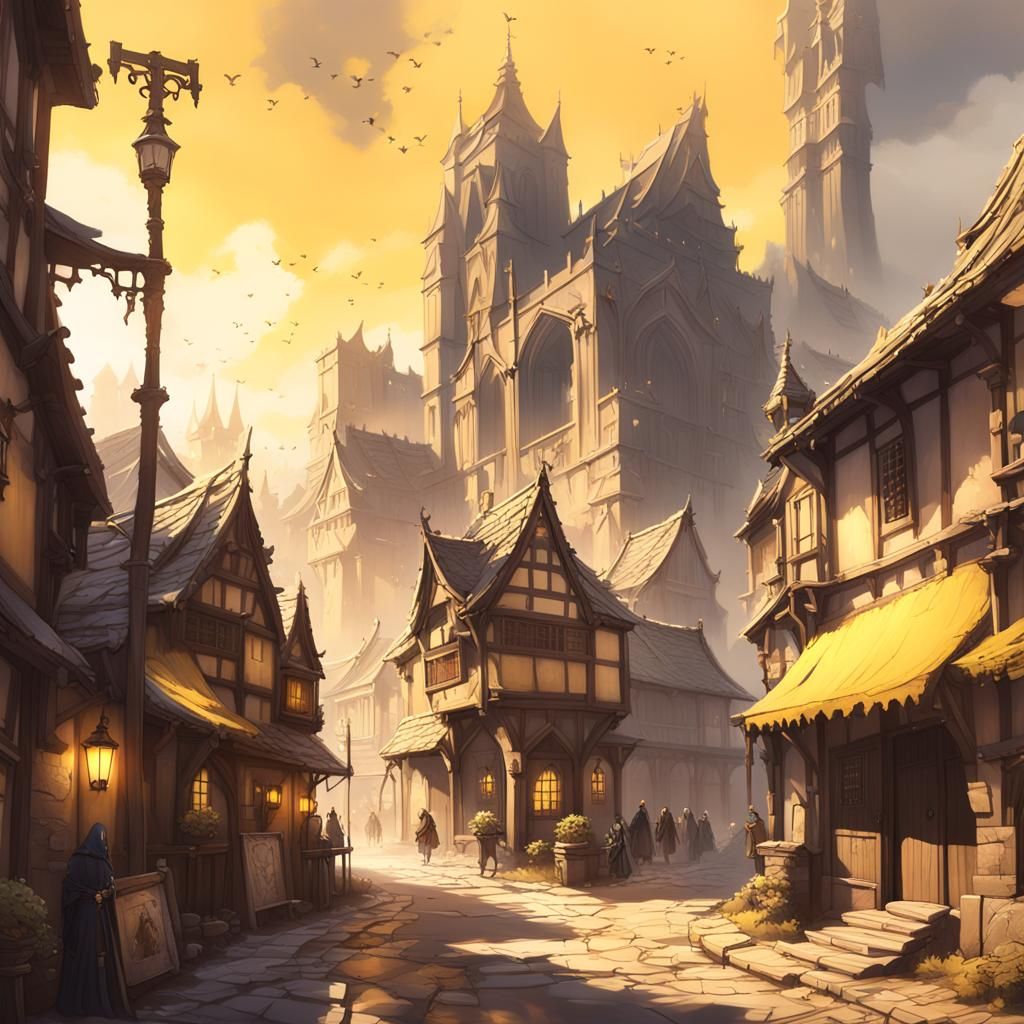 Ruined Medieval City in Fog: 3D Anime Art