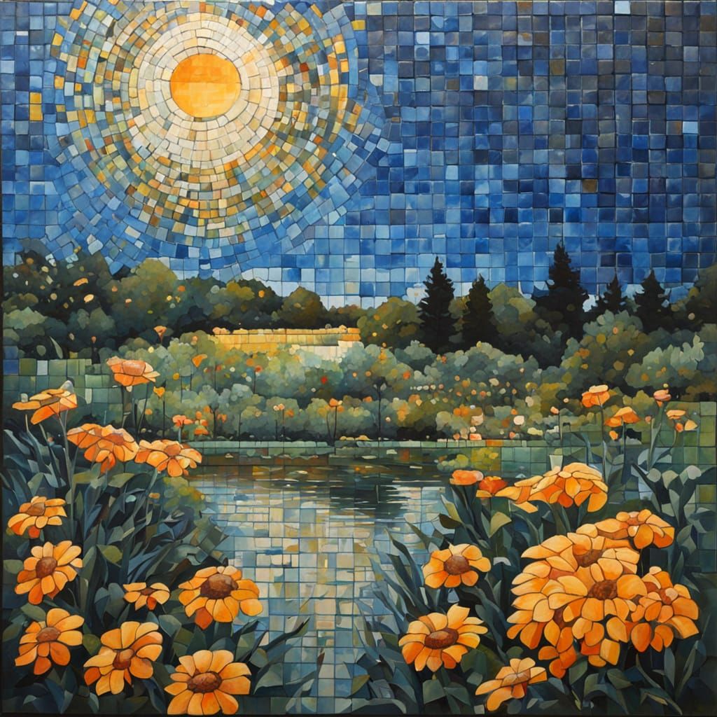 Detailed Gouache Painting of a Mosaic
