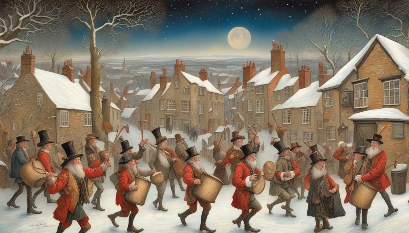 Christmas Village Scene in Fractal Art Style