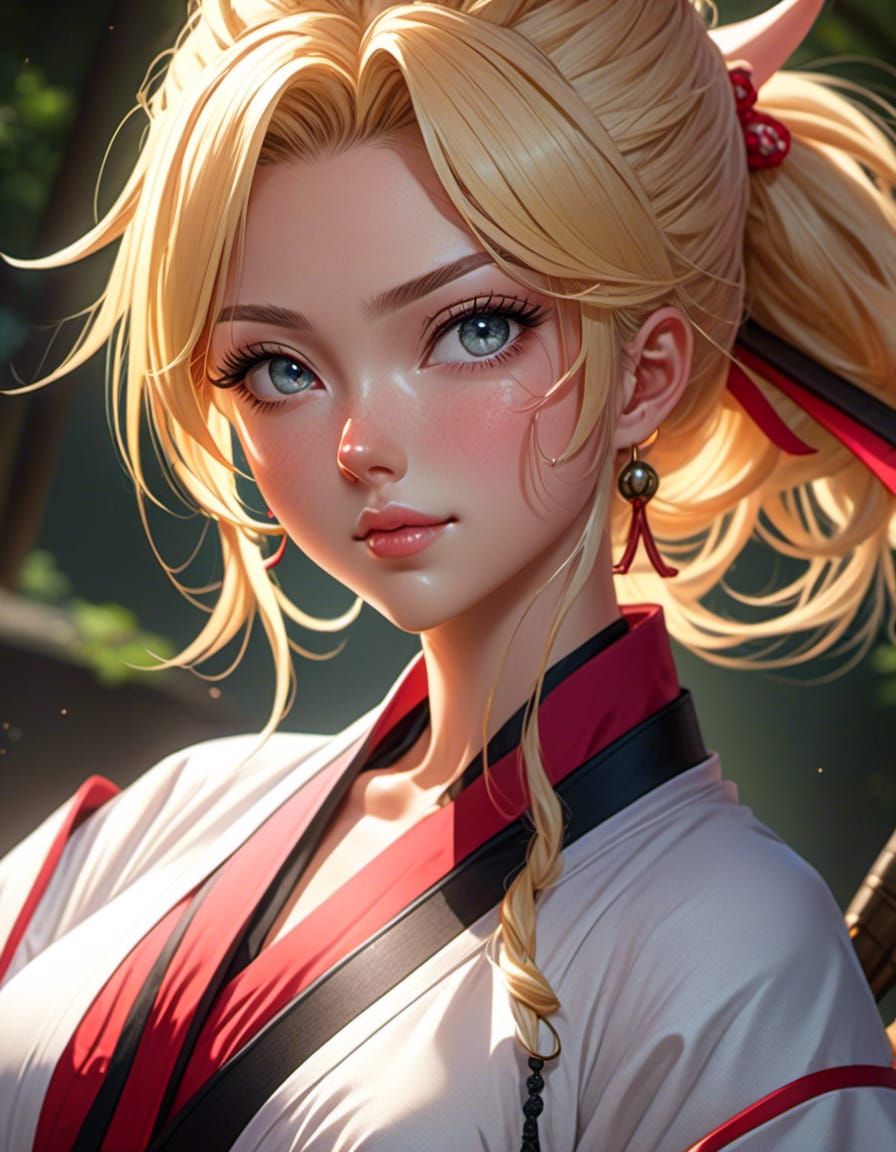 Blonde Demon Slayer in Japanese Robe
