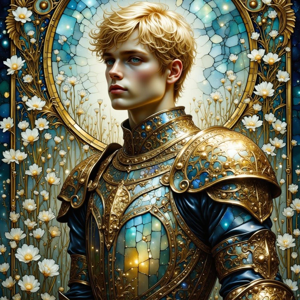 Knight in Shimmering Armor, Art Nouveau Style