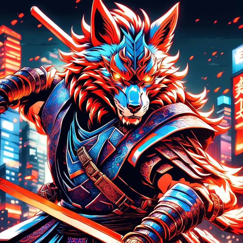 Kitsune Samurai Fighter in Anime Style